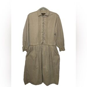 Vintage Eddie Bauer SMALL Denim Jean Modest Button Up Dress Sand Tan Country